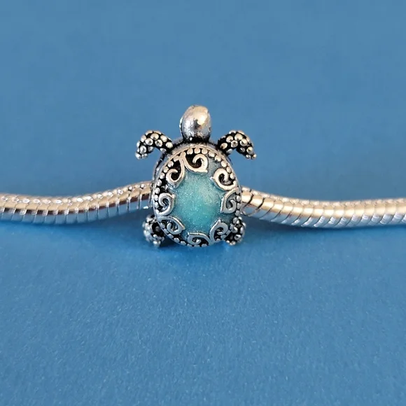 New! For Pandora Charm Bracelet Individual Charms - Turtle Blue And Silver Color - Picture 5 of 6